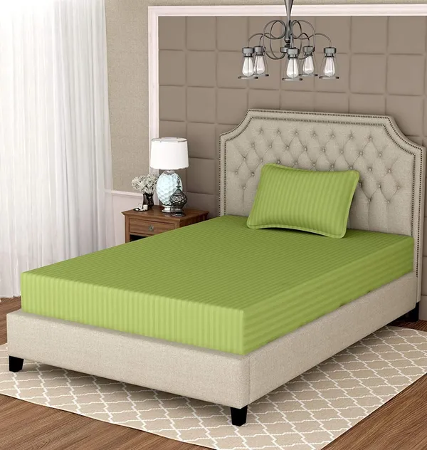 Green_Microfiber_Cotton_Satin_Striped_Single_Bedsheet