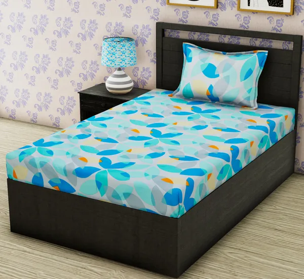 Blue_&_White_Microfiber_Cotton_Single_Bedsheet_with_Pillow_Cover