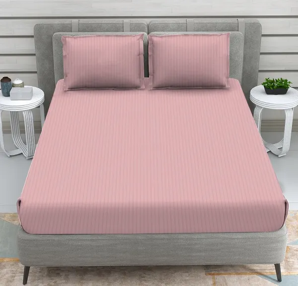 Pink_Pink_Premium_Quality_Microfiber_Striped_Double_Flat_Bedsheet
