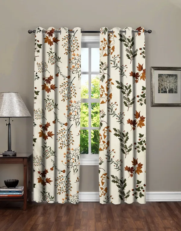 Cream_&_Brown_Floral_Microfiber_Cotton_Curtain_For_Door_-_Set_of_2_Curtain