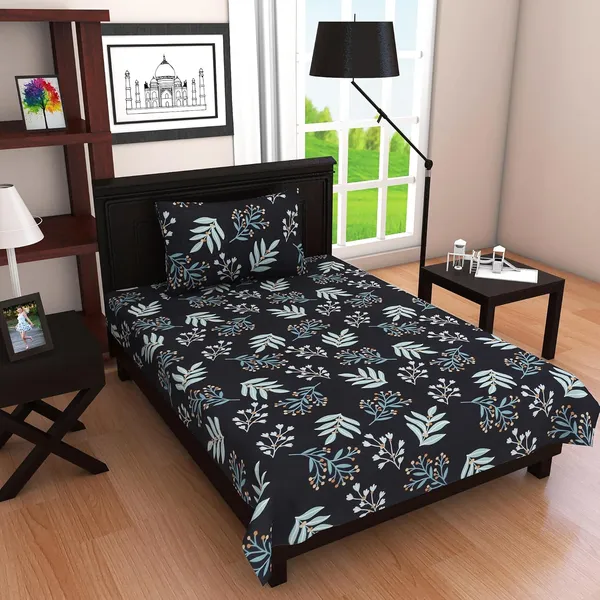 Blue_Microfiber_Cotton_Single_Bedsheet_with_Pillow_Cover