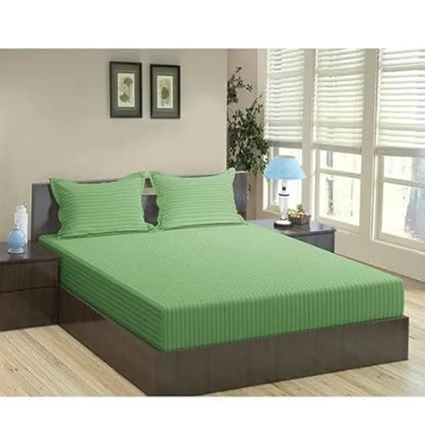 Green_Microfiber_Cotton_Satin_Striped_Double_Bedsheet