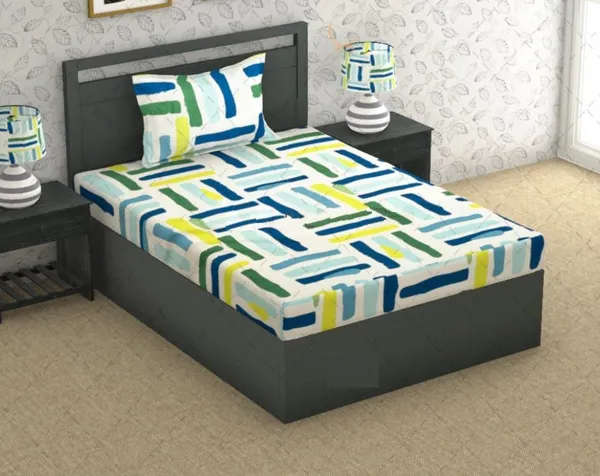 White_,Blue_&_Green_Microfiber_Cotton_Single_Bedsheet_with_Pillow_Cover