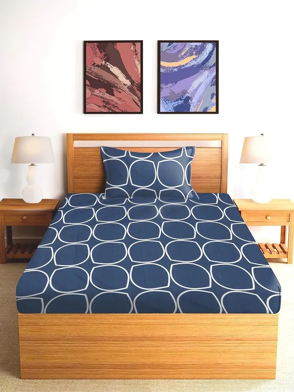 Blue_&_White_Microfiber_Cotton_Single_Bedsheet_with_Pillow_Cover