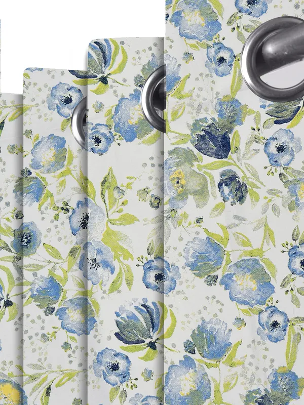 Blue_Microfiber_Cotton_Floral_Door_Curtain_|7ft