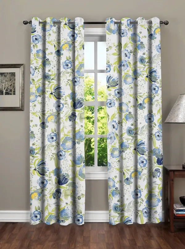 Blue_Microfiber_Cotton_Floral_Door_Curtain_|7ft