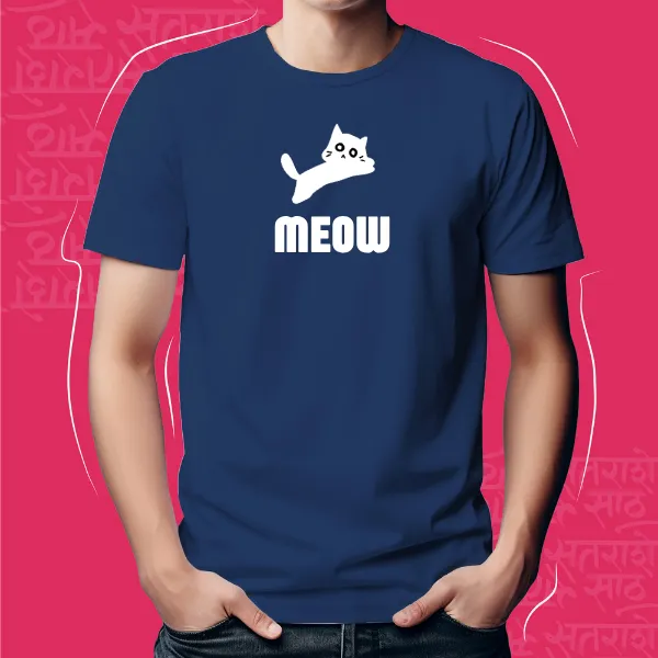 Navy_Blue_Meow_Unisex_Marathi_Graphic_T-Shirt