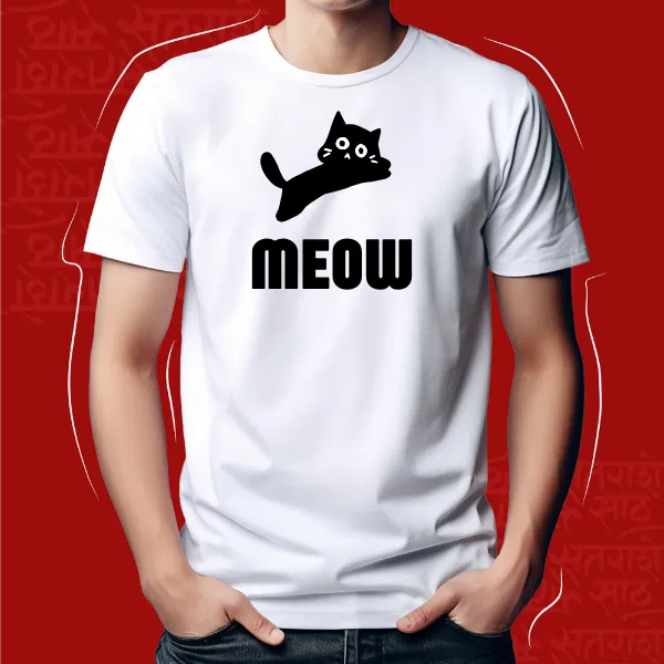 White_Meow_Unisex_Marathi_Graphic_T-Shirt