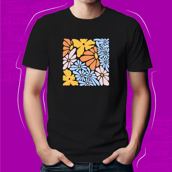 Black_Colourful_Flowers_Unisex_Marathi_Graphic_T-Shirt