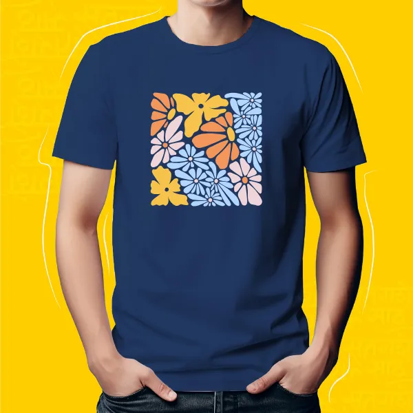 Navy_Blue_Colourful_Flowers_Unisex_Marathi_Graphic_T-Shirt
