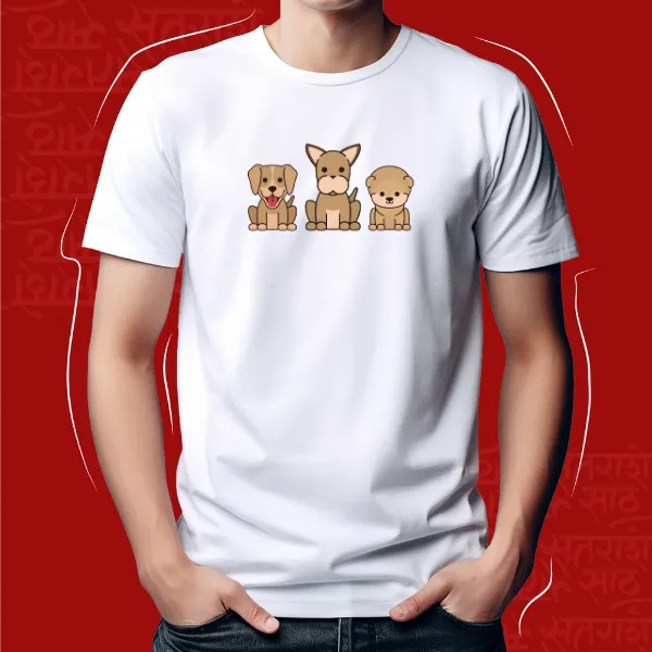 White_Cute_Dogs_Unisex_Marathi_Graphic_T-Shirt