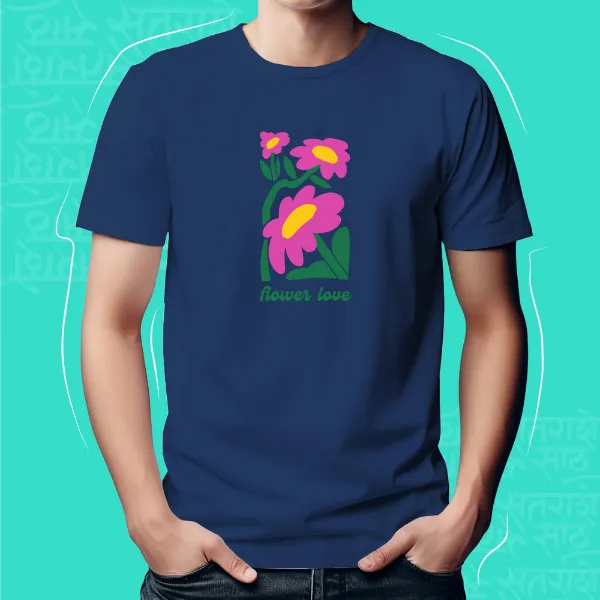 Navy_Blue_Flowers_Love_Unisex_Marathi_Graphic_T-Shirt