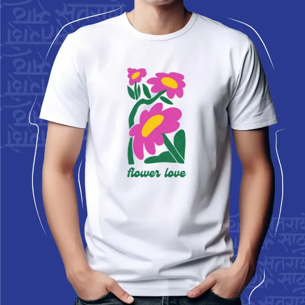 White_Flowers_Love_Unisex_Marathi_Graphic_T-Shirt