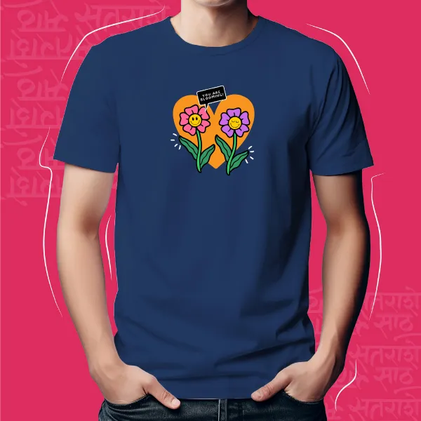 Navy_Blue_Flowers_Unisex_Marathi_Graphic_T-Shirt
