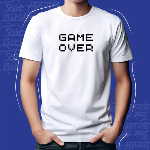 White_Game_Over_Unisex_Marathi_Graphic_T-Shirt