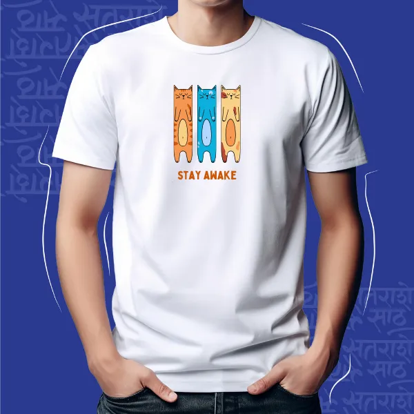 White_Stay_Awake_Unisex_Marathi_Graphic_T-Shirt