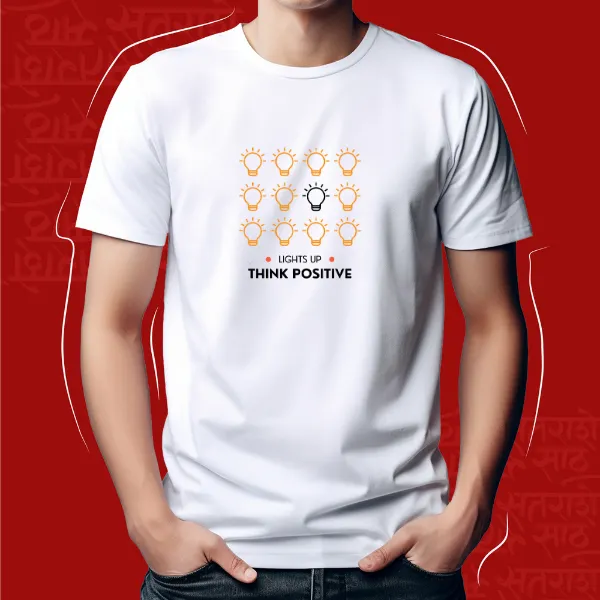 White_Think_Positive_Unisex_Marathi_Graphic_T-Shirt