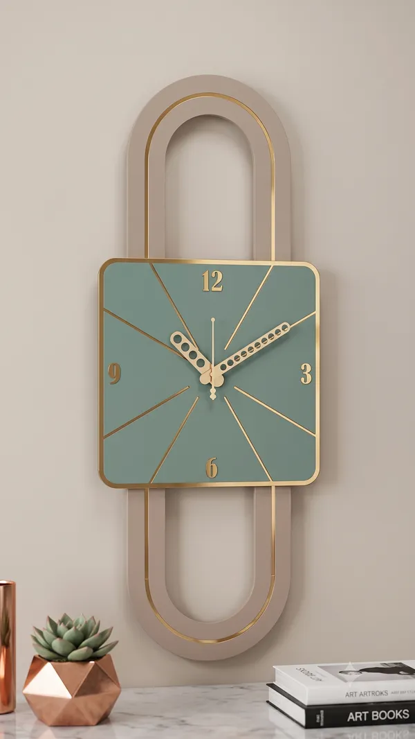 Modern_Art_Deco_Geometric_Wall_Clock_–_Sage_Green_&_Warm_Taupe_Decorative_Timepiece