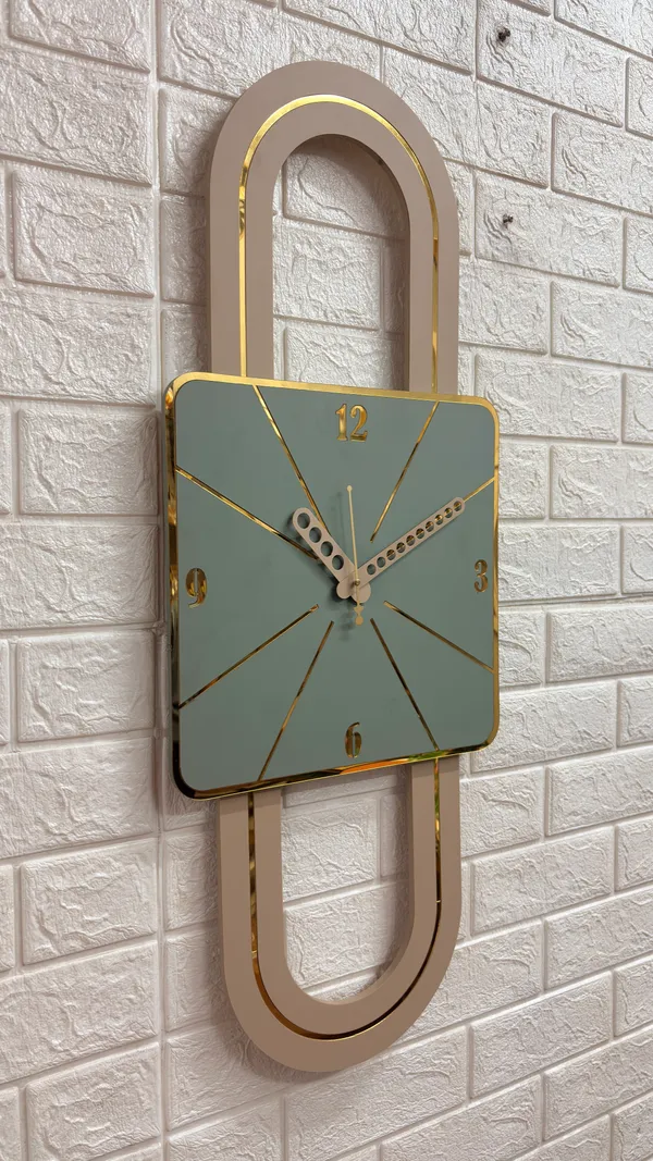 Modern_Art_Deco_Geometric_Wall_Clock_–_Sage_Green_&_Warm_Taupe_Decorative_Timepiece
