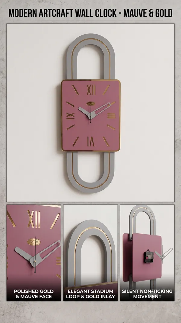The_Grand_Deco_Capsule_Wall_Clock_|_Contemporary_Mauve_&_Mirror_Gold_Engineered_MDF_Wood_Clock