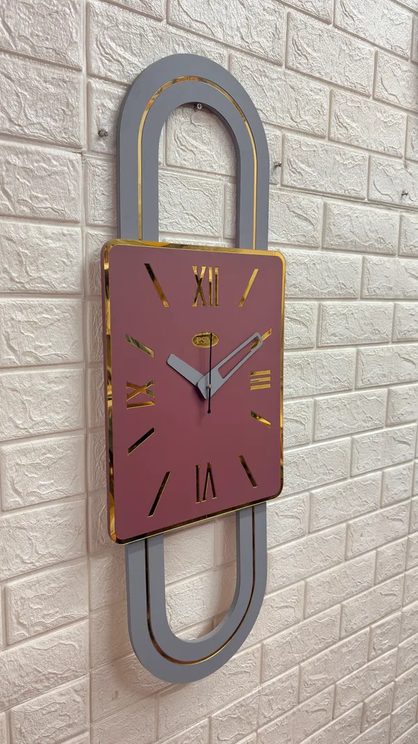 The_Grand_Deco_Capsule_Wall_Clock_|_Contemporary_Mauve_&_Mirror_Gold_Engineered_MDF_Wood_Clock