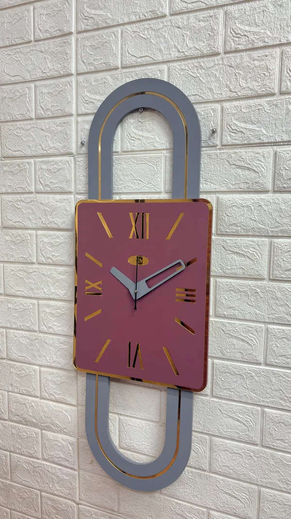 The_Grand_Deco_Capsule_Wall_Clock_|_Contemporary_Mauve_&_Mirror_Gold_Engineered_MDF_Wood_Clock