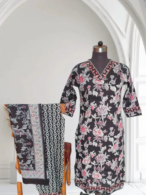 Black_Elegant_Cotton_3_Piece_Suit_Set_For_Women