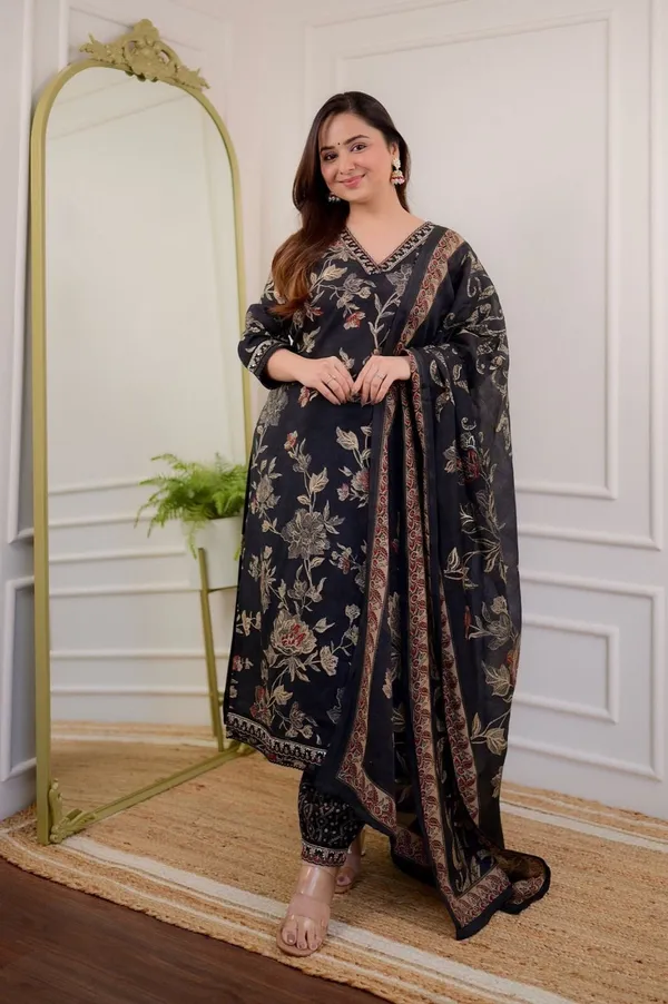 Black_Elegant_Cotton_3_Piece_Suit_Set_For_Women
