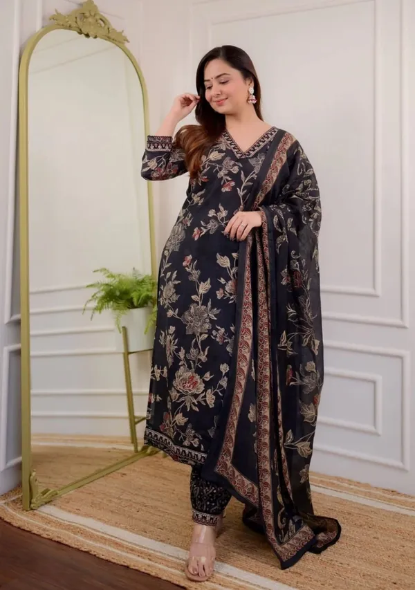 Black_Elegant_Cotton_3_Piece_Suit_Set_For_Women