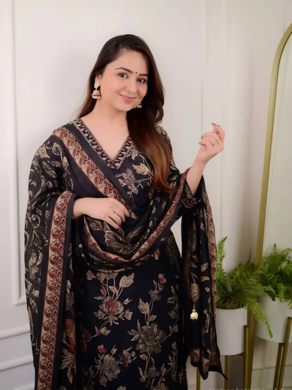 Black_Elegant_Cotton_3_Piece_Suit_Set_For_Women