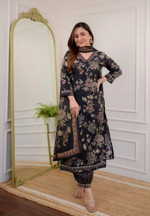 Black_Elegant_Cotton_3_Piece_Suit_Set_For_Women