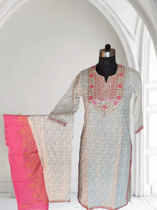 White_Premium_Embroidered_Rayon_3_Piece_Suit_Set_For_Women