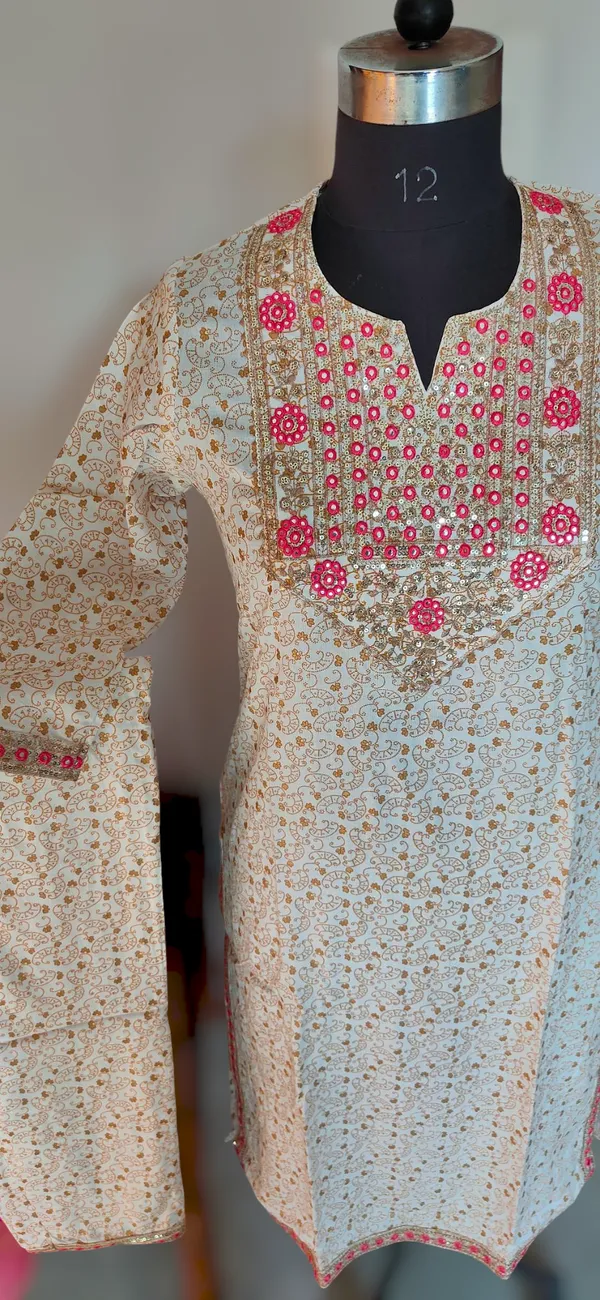 White_Premium_Embroidered_Rayon_3_Piece_Suit_Set_For_Women