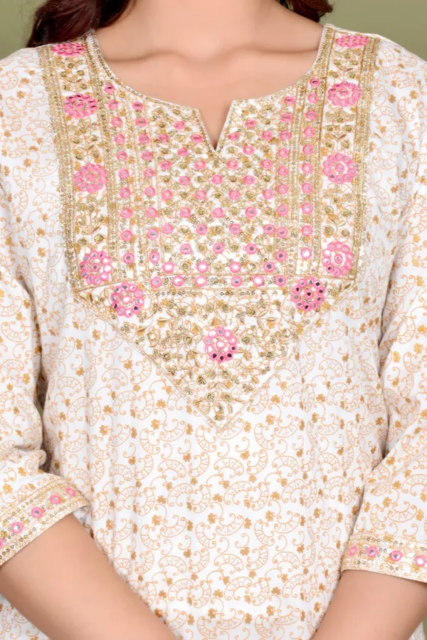 White_Premium_Embroidered_Rayon_3_Piece_Suit_Set_For_Women