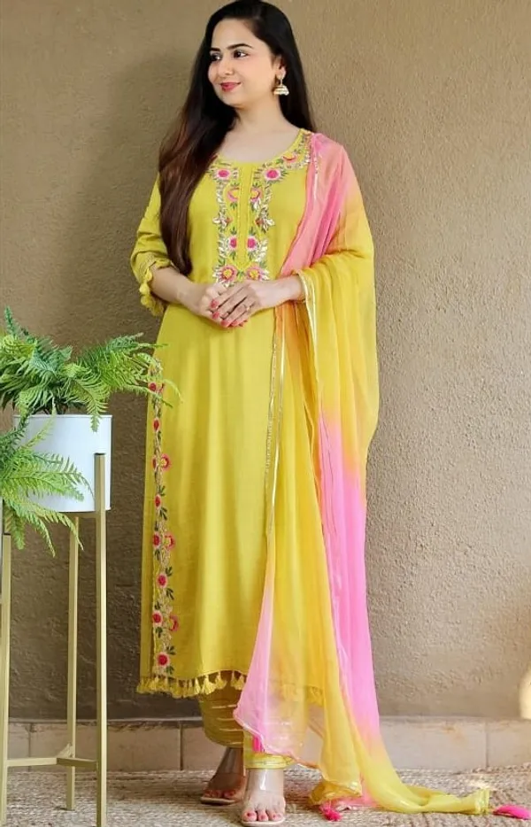 Yellow_Trendy_Summer_Special_Rayon_Embroidered_Suit_Set_For_Women