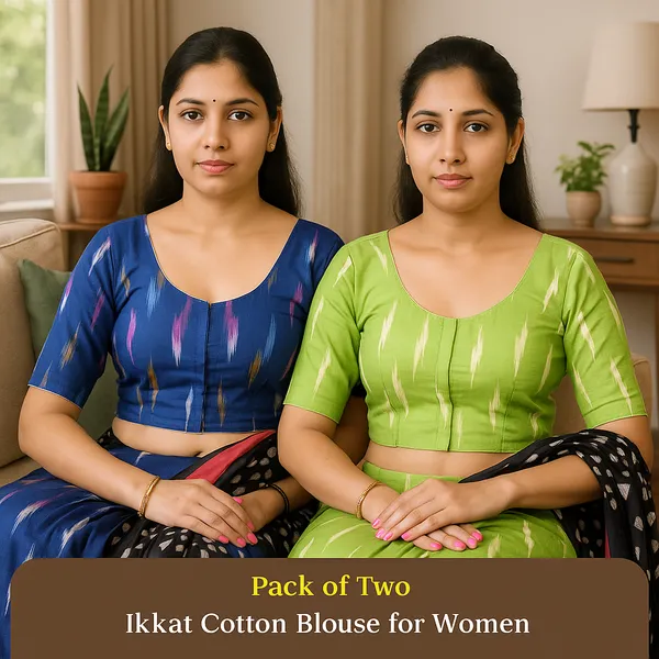 Pack_of_Two_-_Riyashree_Cotton_Ikkat_Print_Ready-to-Wear_Stitched_Blouse_for_Women