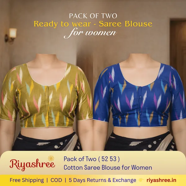 Pack_of_Two_-_Riyashree_Cotton_Ikkat_Print_Ready-to-Wear_Stitched_Blouse_for_Women