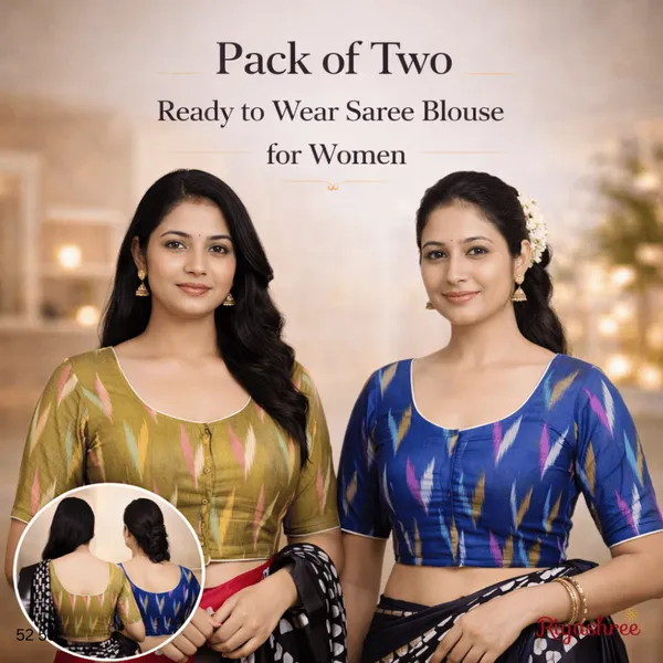 Pack_of_Two_-_Riyashree_Cotton_Ikkat_Print_Ready-to-Wear_Stitched_Blouse_for_Women