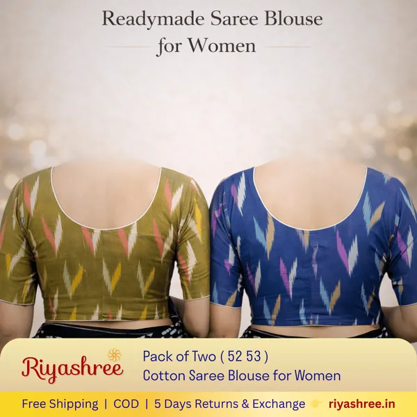 Pack_of_Two_-_Riyashree_Cotton_Ikkat_Print_Ready-to-Wear_Stitched_Blouse_for_Women