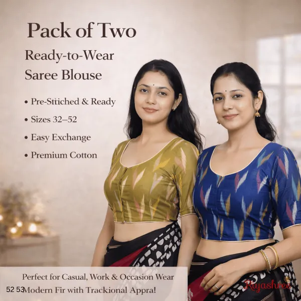 Pack_of_Two_-_Riyashree_Cotton_Ikkat_Print_Ready-to-Wear_Stitched_Blouse_for_Women