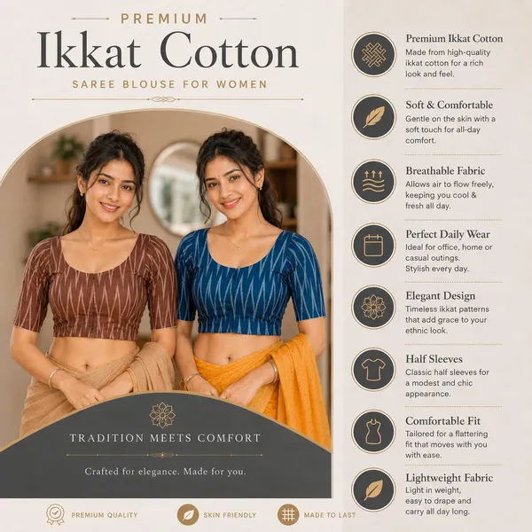 Pack_of_2_Blue_and_Red_Cotton_Ikkat_Print_Ready_to_wear_Stitched_Half_Sleeve_Blouse_for_Women