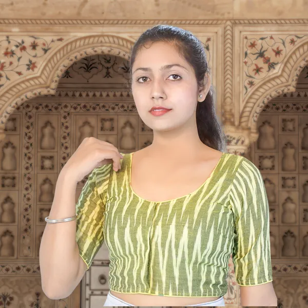 Multicolor_Ikkat_Cotton_Printed_Half_Sleeve_Stitched_Blouse_For_Women