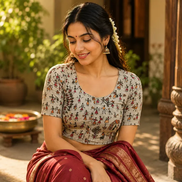 Multicolor_Madhubani_Cotton_Printed_Half_Sleeve_Stitched_Blouse_For_Women