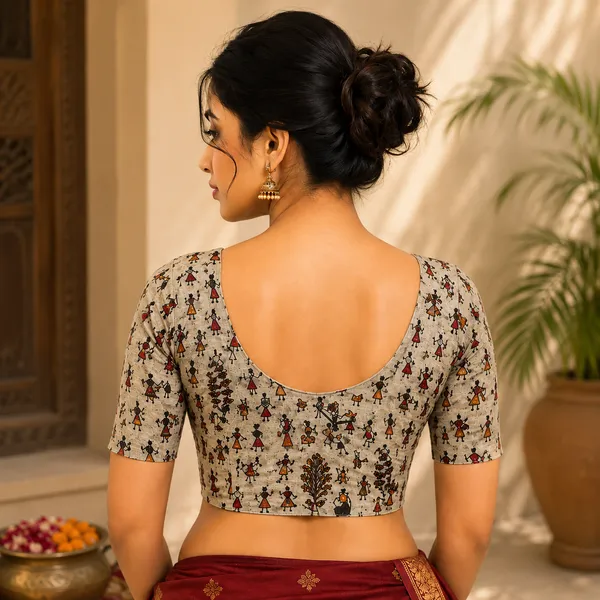 Multicolor_Madhubani_Cotton_Printed_Half_Sleeve_Stitched_Blouse_For_Women