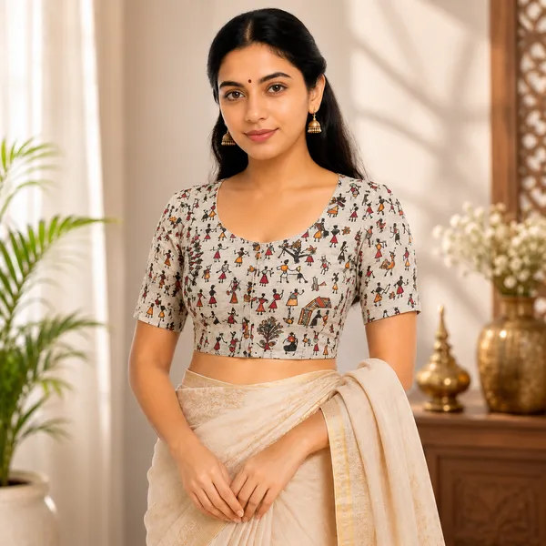 Multicolor_Madhubani_Cotton_Printed_Half_Sleeve_Stitched_Blouse_For_Women