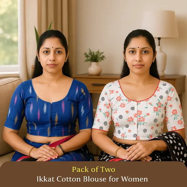 Pack_of_Two_-_Riyashree_Cotton_Ikkat_Print_Ready-to-Wear_Stitched_Blouse_for_Women