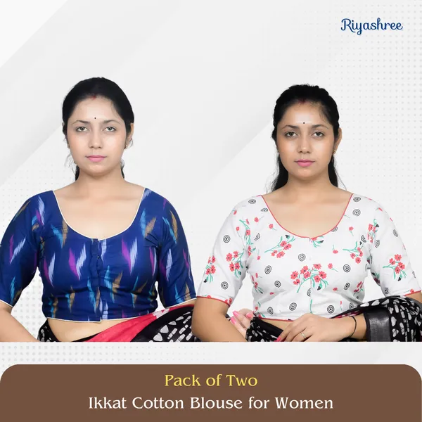 Pack_of_Two_-_Riyashree_Cotton_Ikkat_Print_Ready-to-Wear_Stitched_Blouse_for_Women