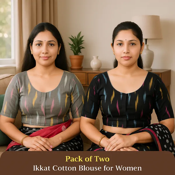 Pack_of_Two_-_Riyashree_Cotton_Ikkat_Print_Ready-to-Wear_Stitched_Blouse_for_Women