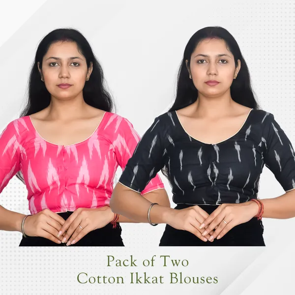 Pack_of_Two_-_Riyashree_Cotton_Ikkat_Print_Ready-to-Wear_Stitched_Blouse_for_Women_|_Wedding_Collection