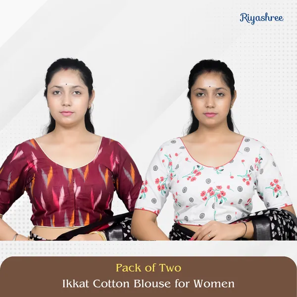 Pack_of_Two_-_Riyashree_Cotton_Ikkat_Print_Ready-to-Wear_Stitched_Blouse_for_Women